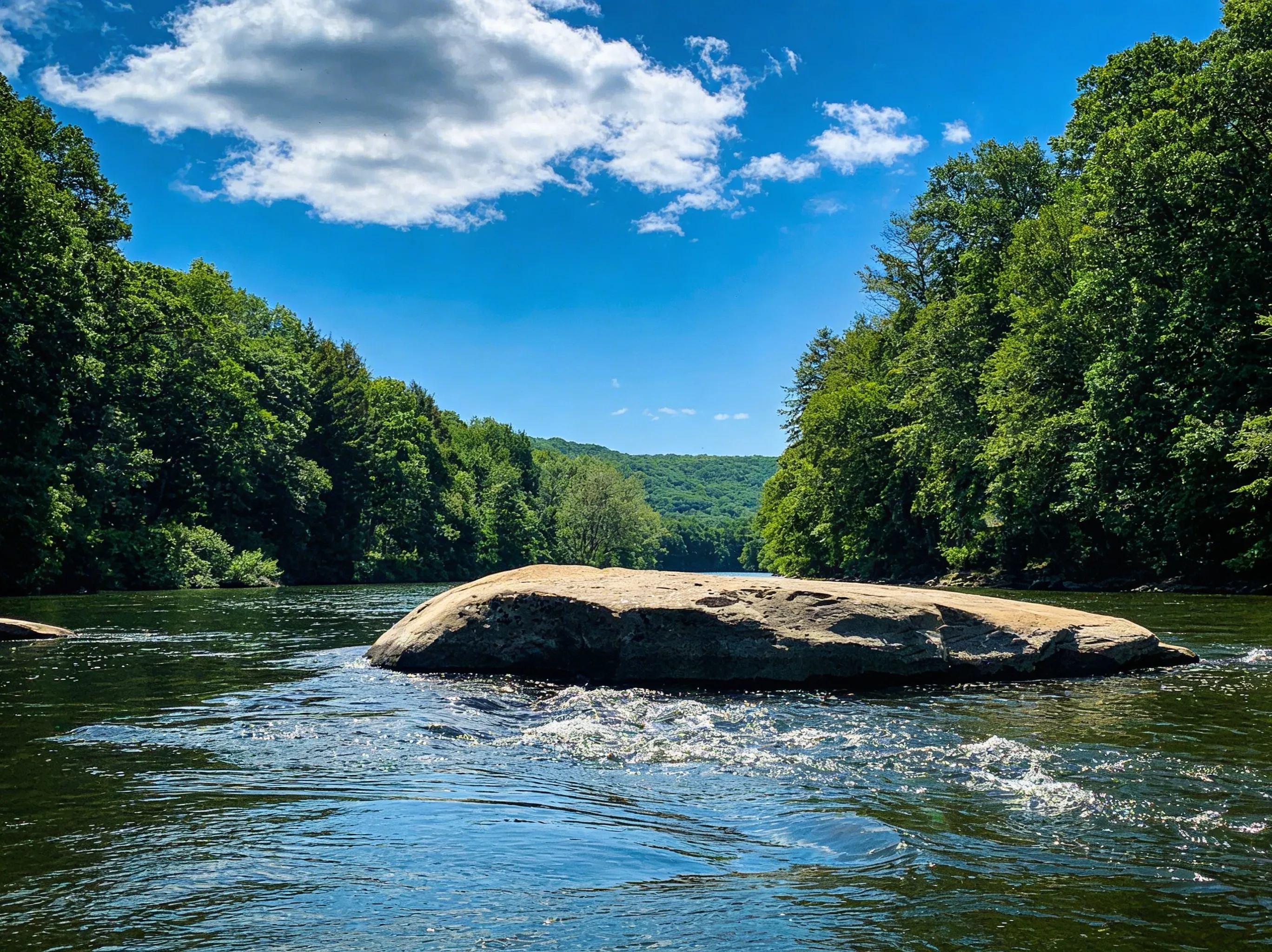 The Wild and Scenic Clarion River flowing gently through the forest valley