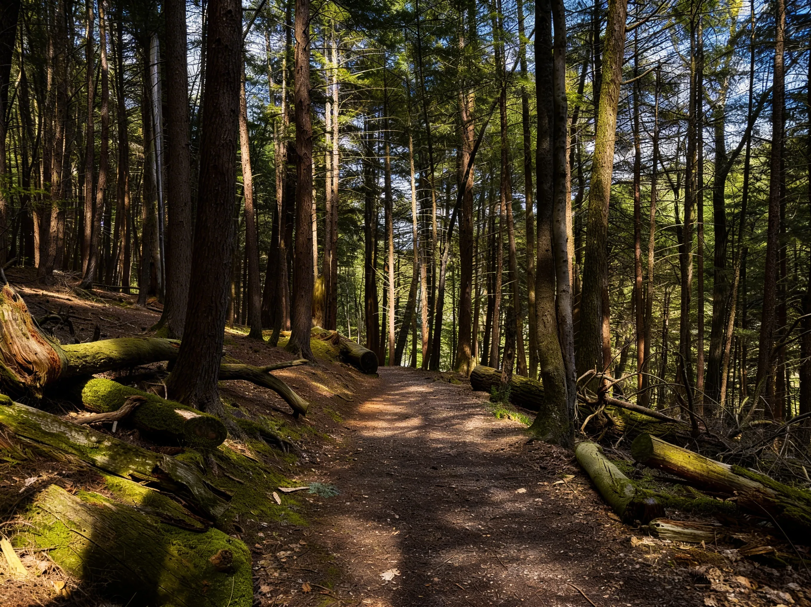 Longfellow Trail winding through massive white pines