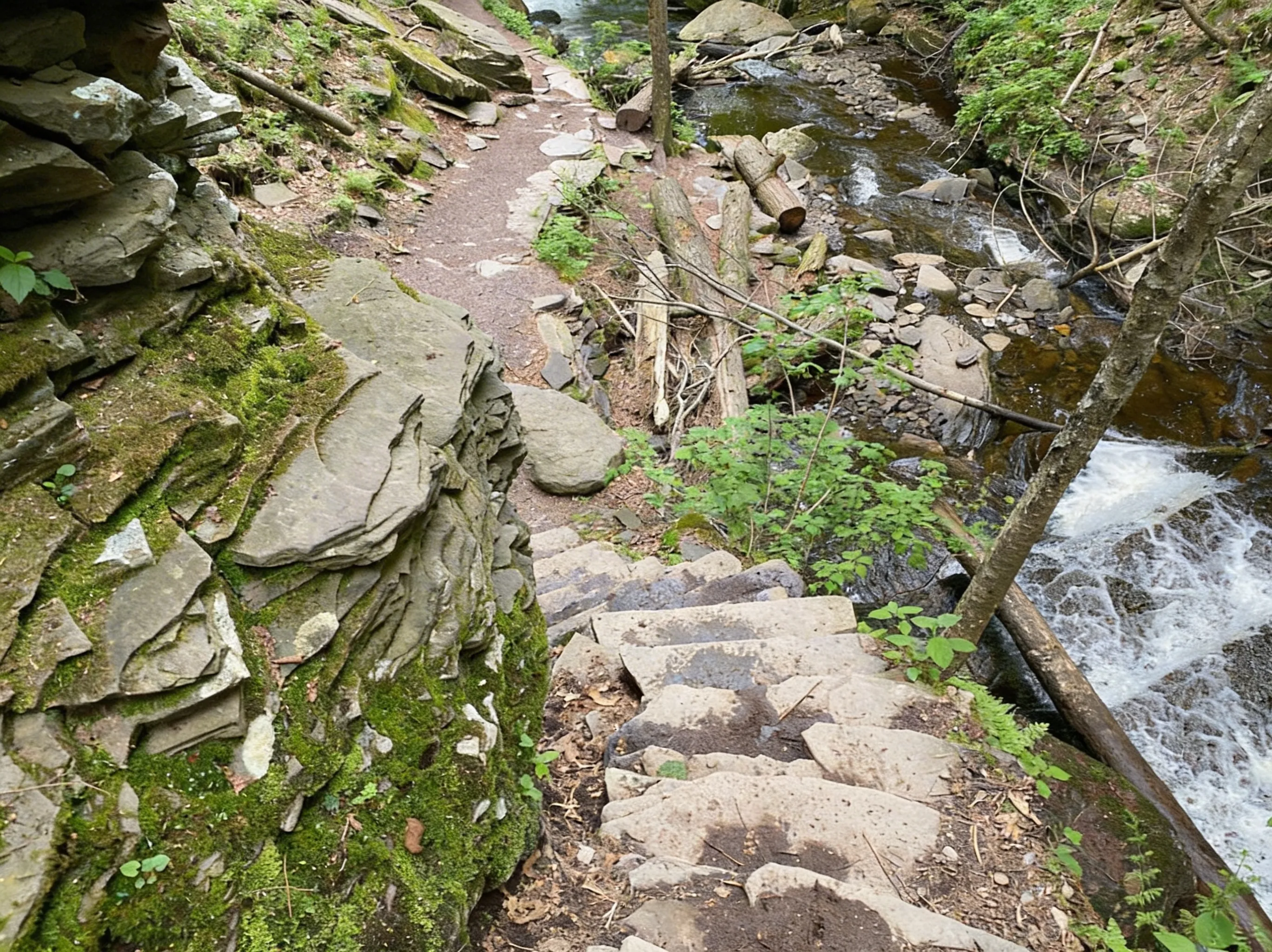 Steel stairs and walkways along Falls Trail at Ricketts Glen State Park