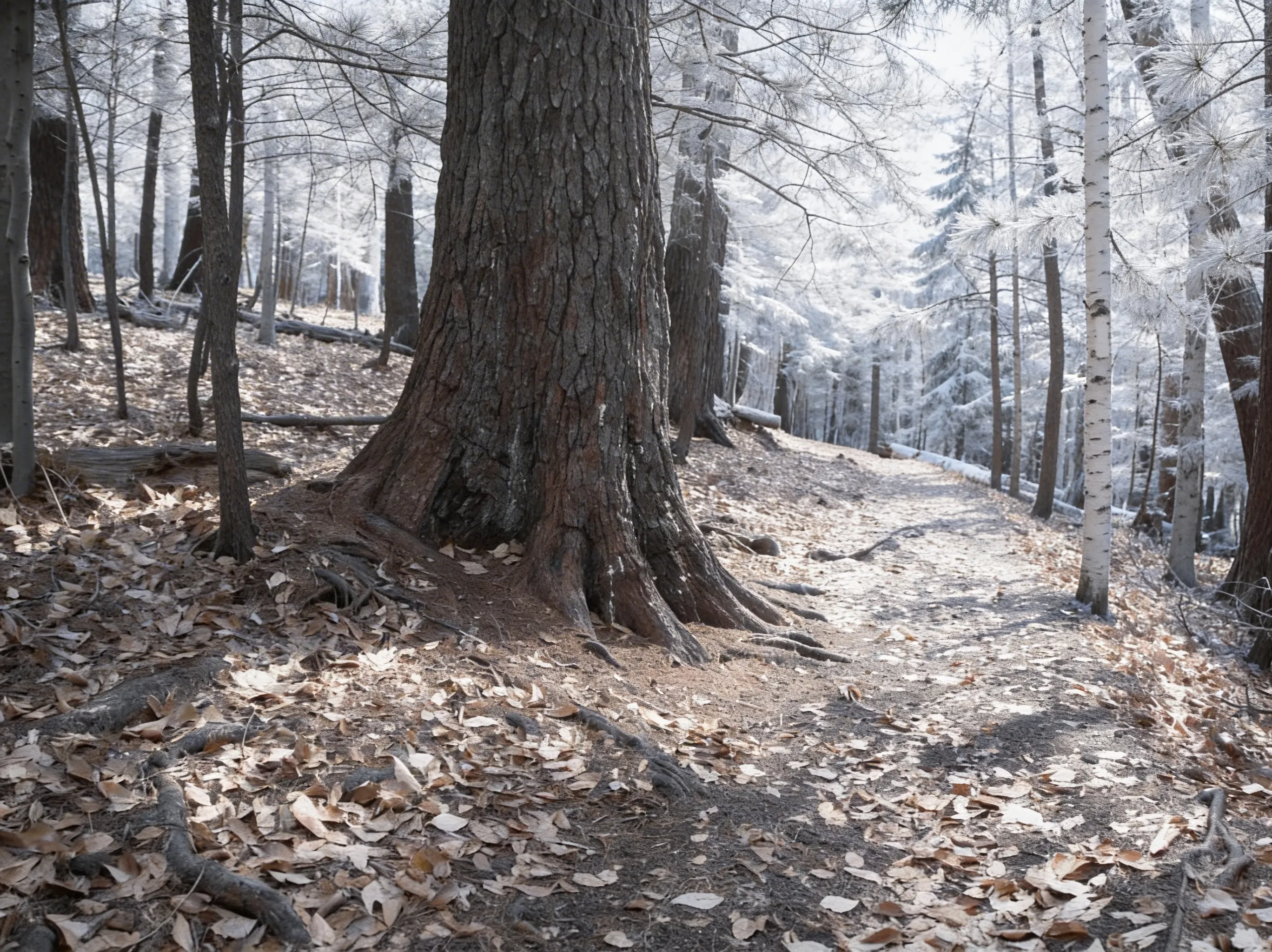 Forest Cathedral showing towering white pines and hemlocks with filtered sunlight