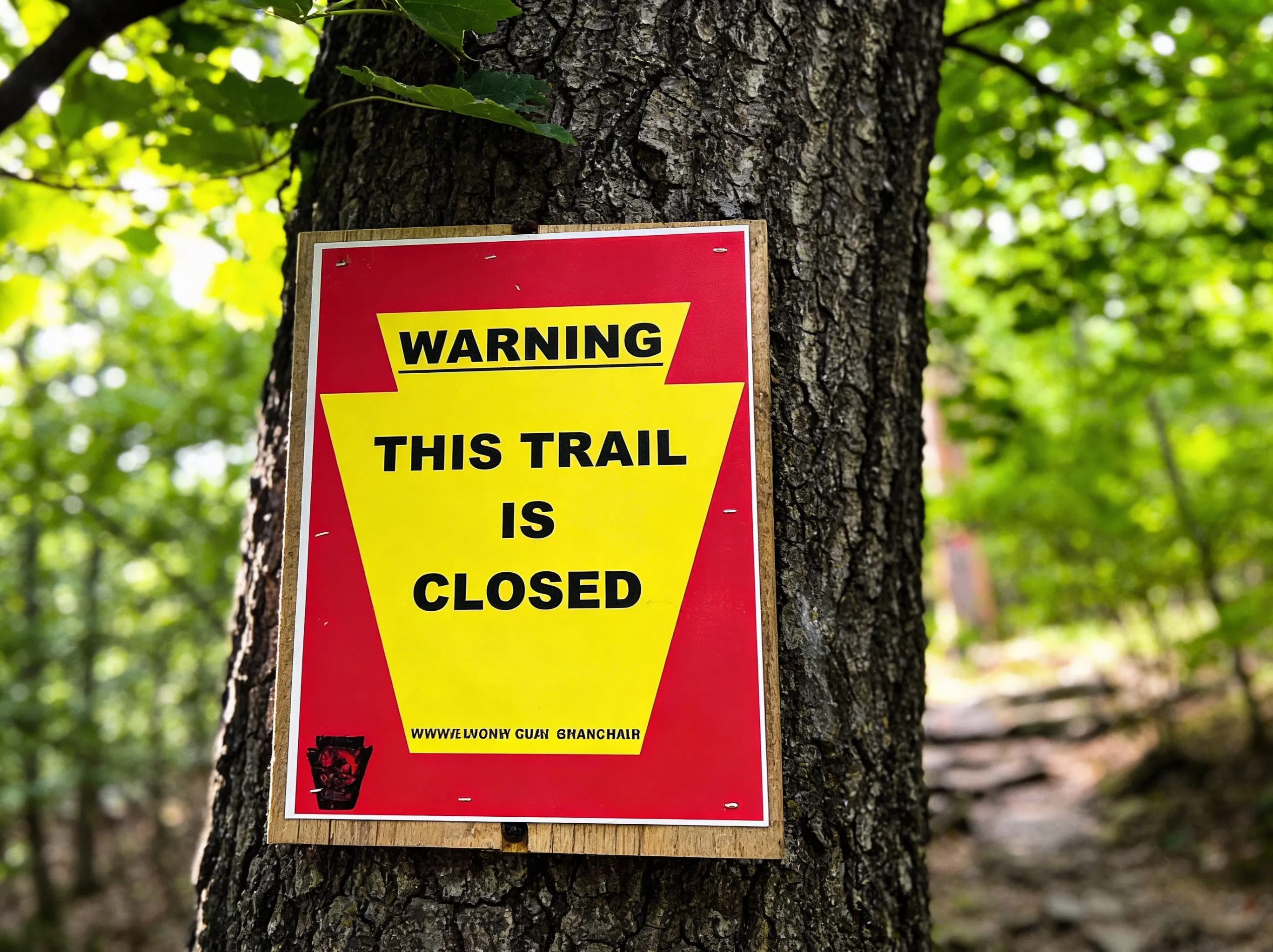 No trespassing sign at closed Glen Onoko Falls trail entrance with $100-200 fine warning
