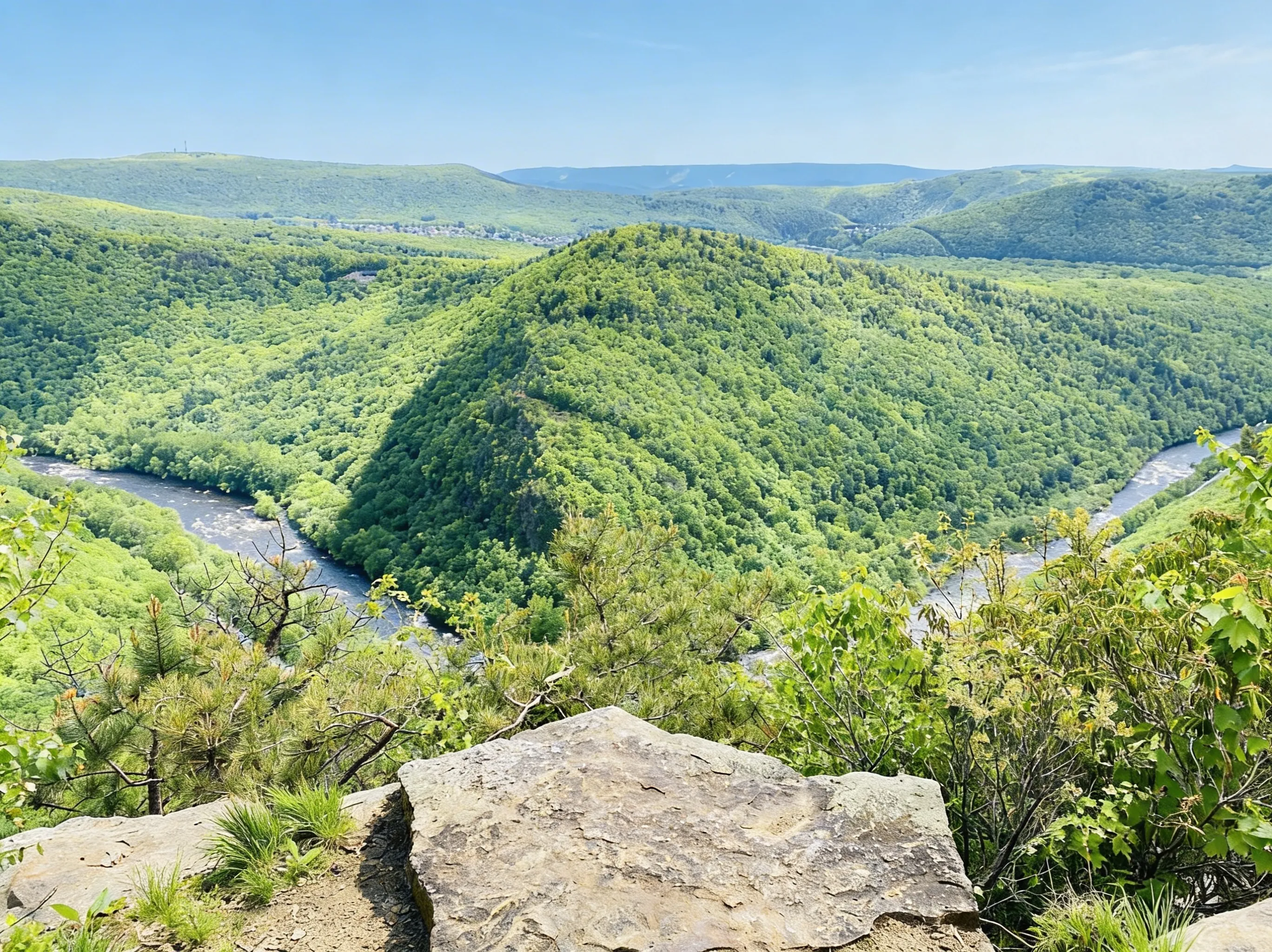 Panoramic view of Jim Thorpe and Lehigh River from Glen Onoko Overlook Trail
