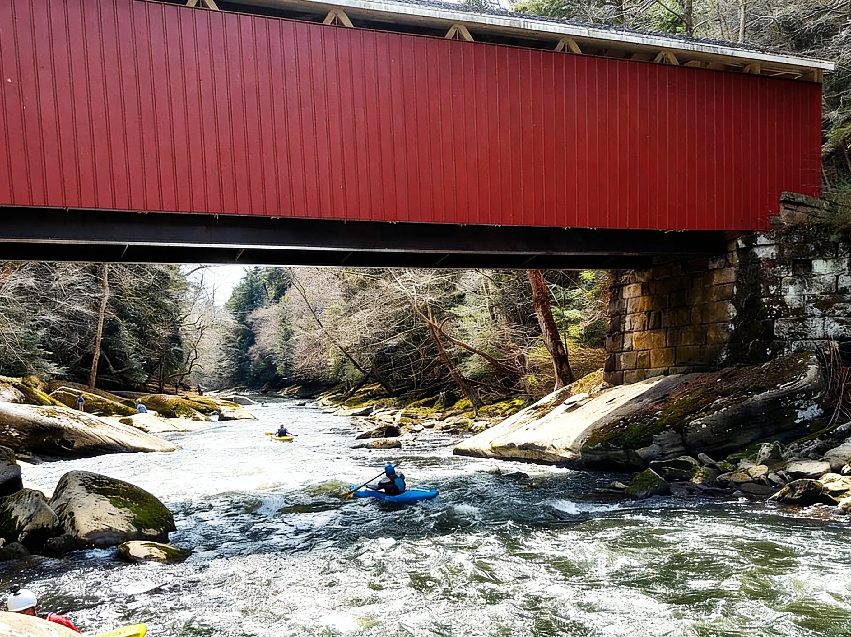 Kayaker navigating rapids in Slippery Rock Creek