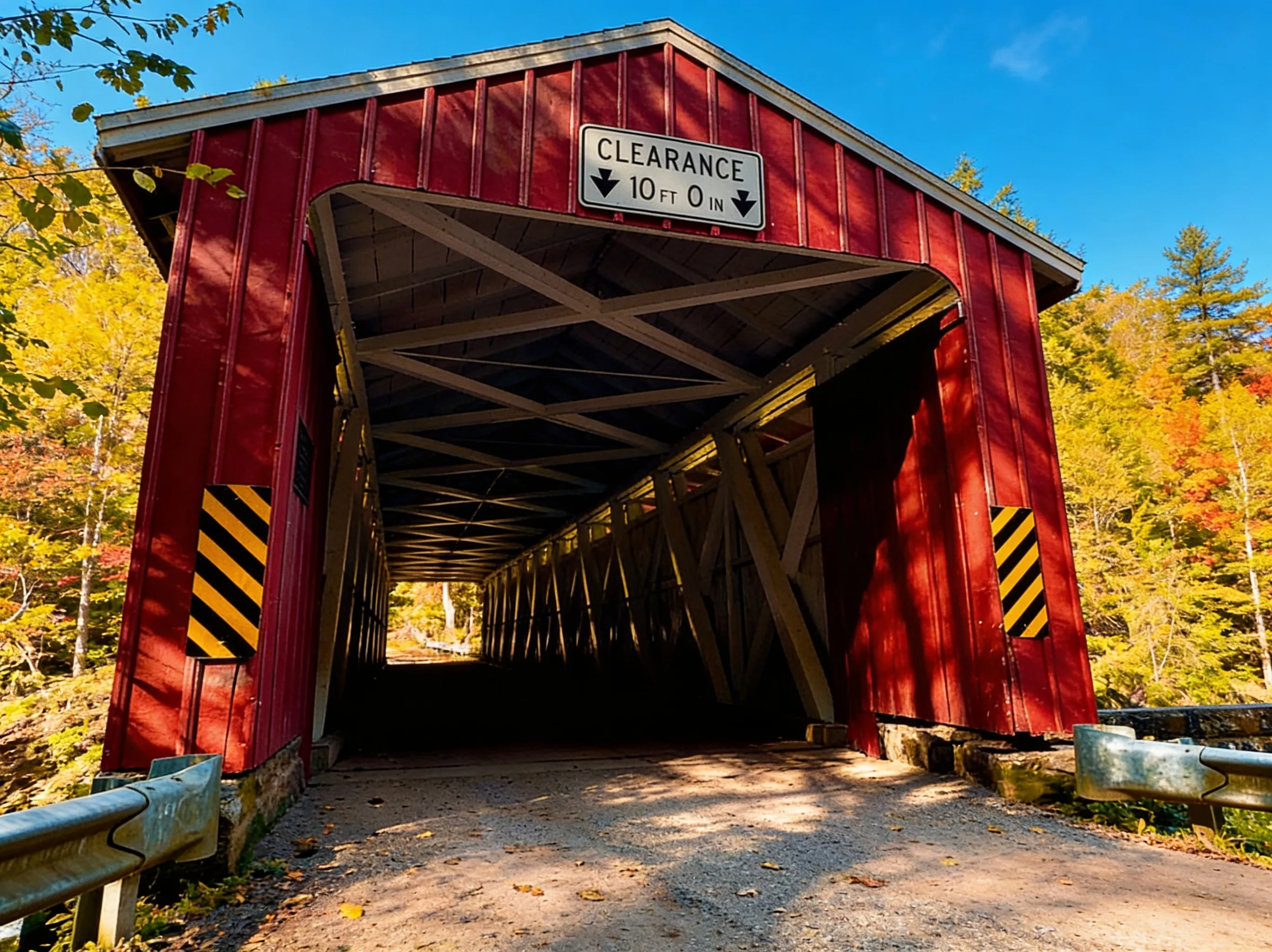 Covered Bridge vibrant red with mill in background