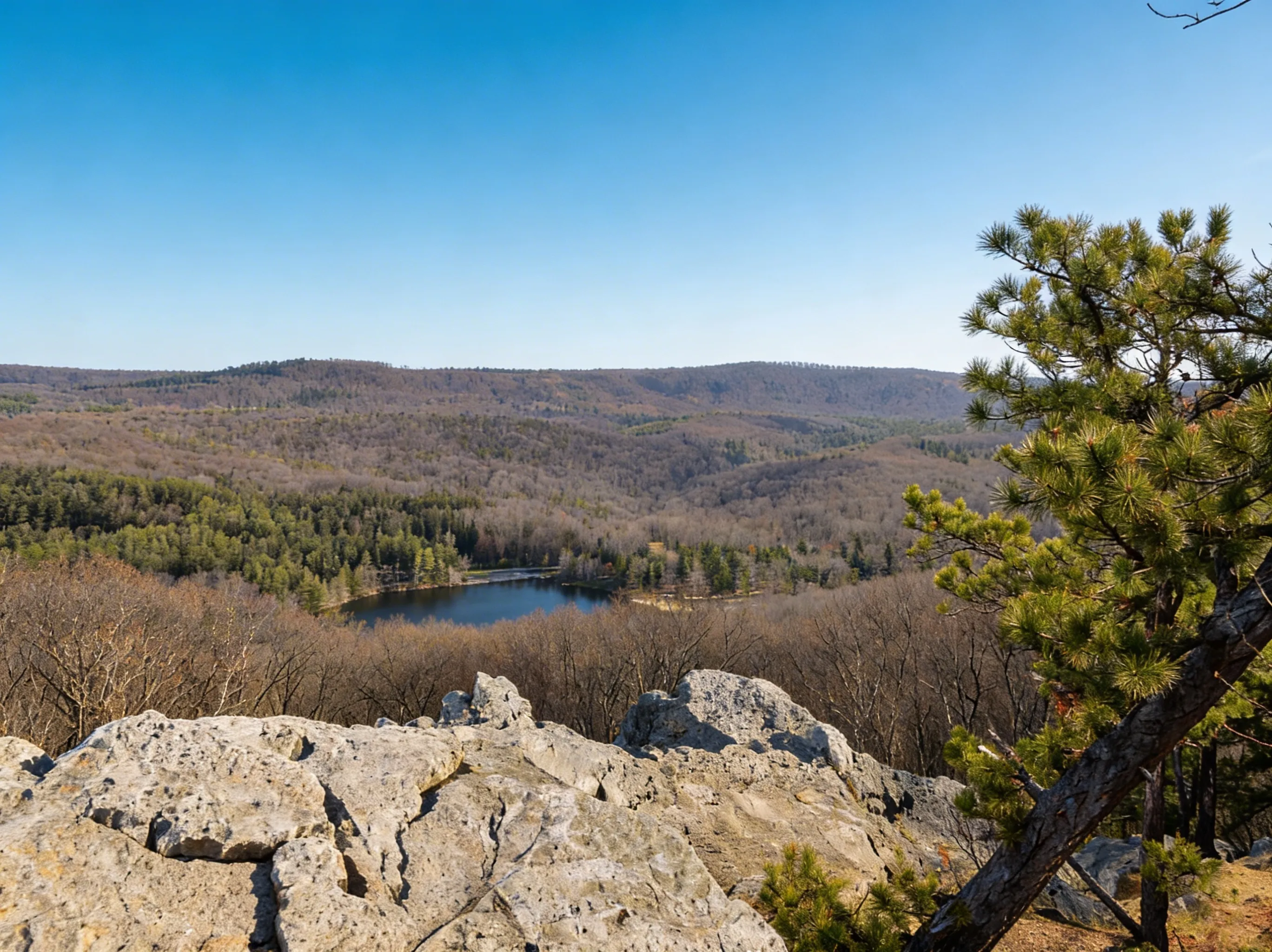 Panoramic view from Pole Steeple overlook showing Laurel Lake and Michaux State Forest