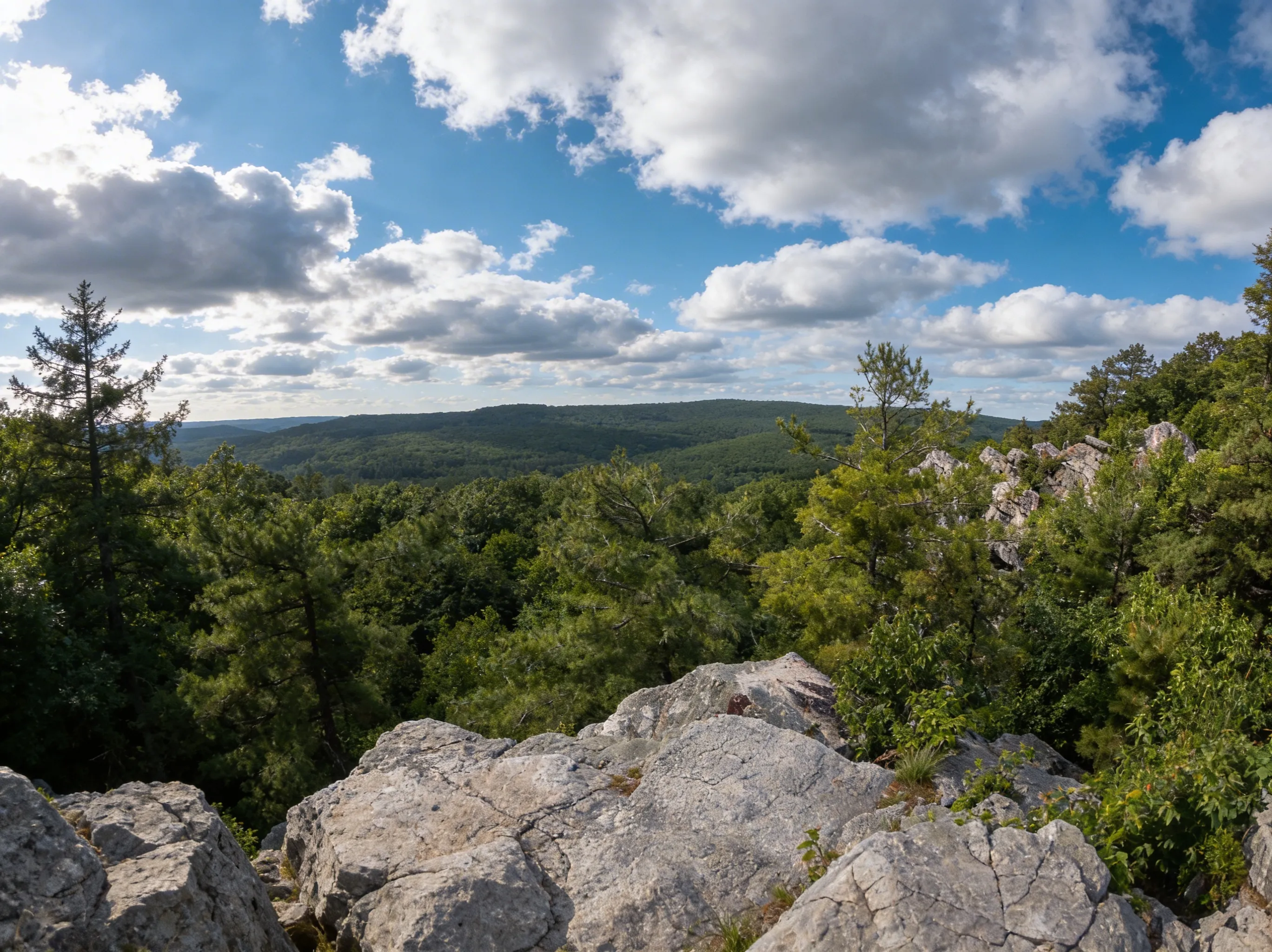 White Rocks quartzite pinnacles with hiker scrambling