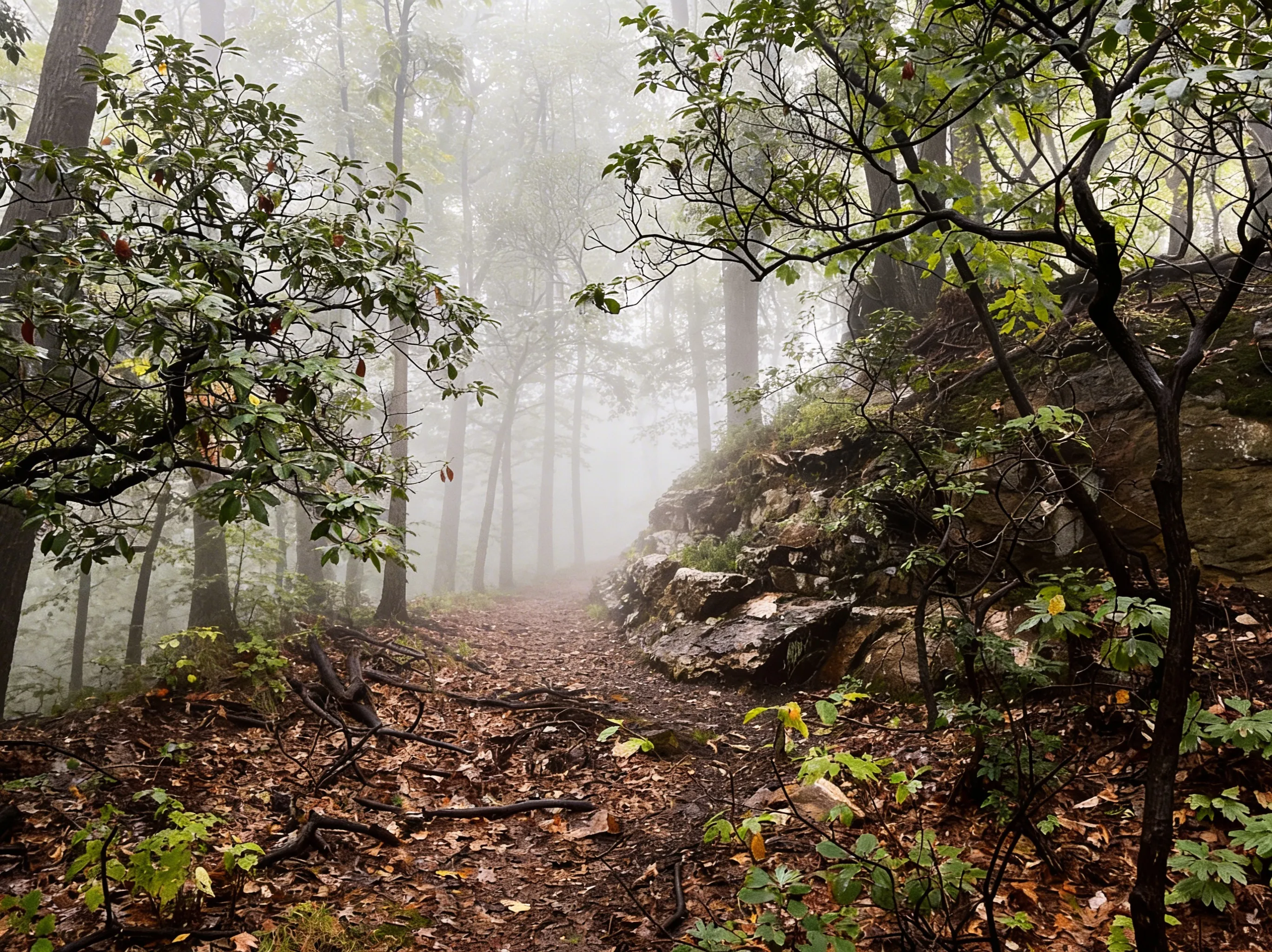 Forested Mount Joy hiking trail at Valley Forge National Historical Park