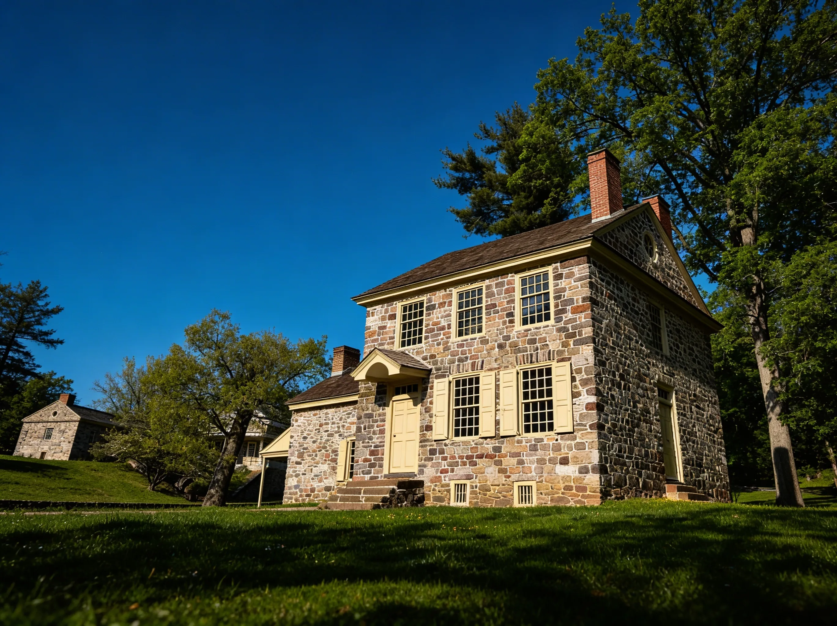 Historic stone house of George Washington's Headquarters at Valley Forge during the 1777-1778 winter encampment